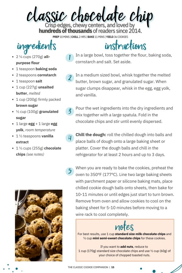 The chocolate chip cookie recipe page in The Classic Cookie Companion.