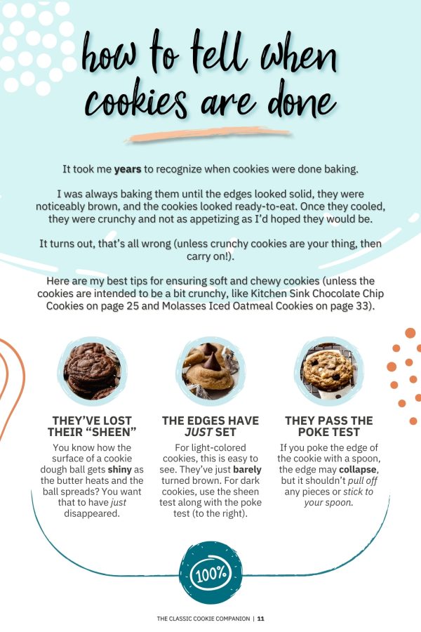 An informational page in The Classic Cookie Companion about how to check for doneness in cookies.